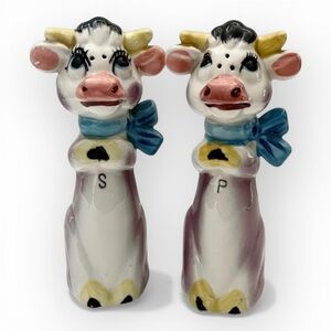 Lefton Tall Purple Cows Salt & Pepper Shakers Japan Anthropomorphic Kitschy